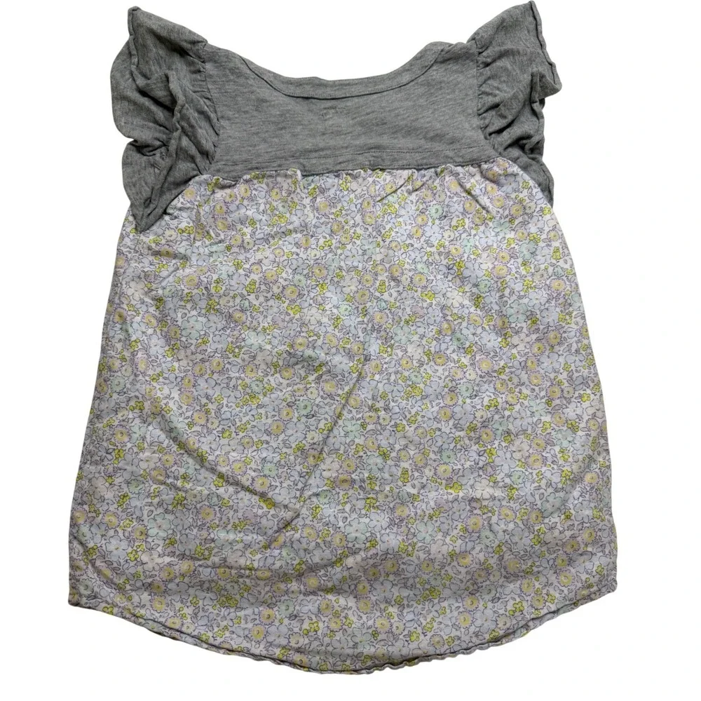 Baby Gap Toddler Girls Grey Floral Flutter Sleeve Henley Top 3T Mixed Media